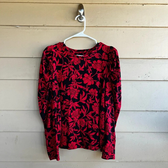 Chico's Touch of Cool Floral Ruched Sleeve Top - Size M - Long Sleeve, Holiday - Picture 4 of 8